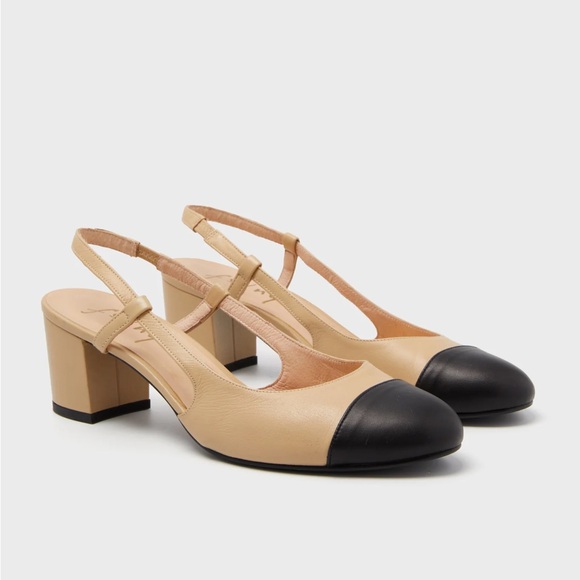 French Sole Baton Heels in Tan/black - Picture 1 of 2